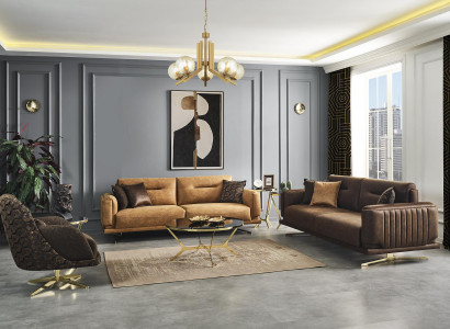 Sofa Set Complete Sofa 431 Seats Armchair Synthetic Leather Brown Set 3-piece